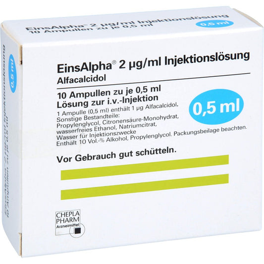 Das Produktfoto zeigt Einsalpha 2 Μg/Ml Injektionslösung Amp. (10X0.5 ml) PZN 07368714
