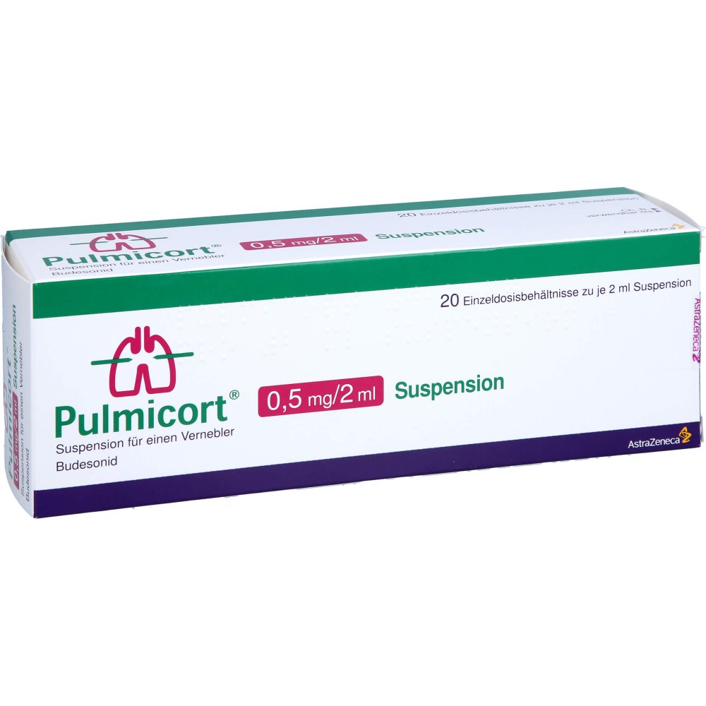 Das Produktfoto zeigt Pulmicort 0,5 Mg/2 Ml Suspension F.Einen Vernebler (20X2 ml) PZN 07377854