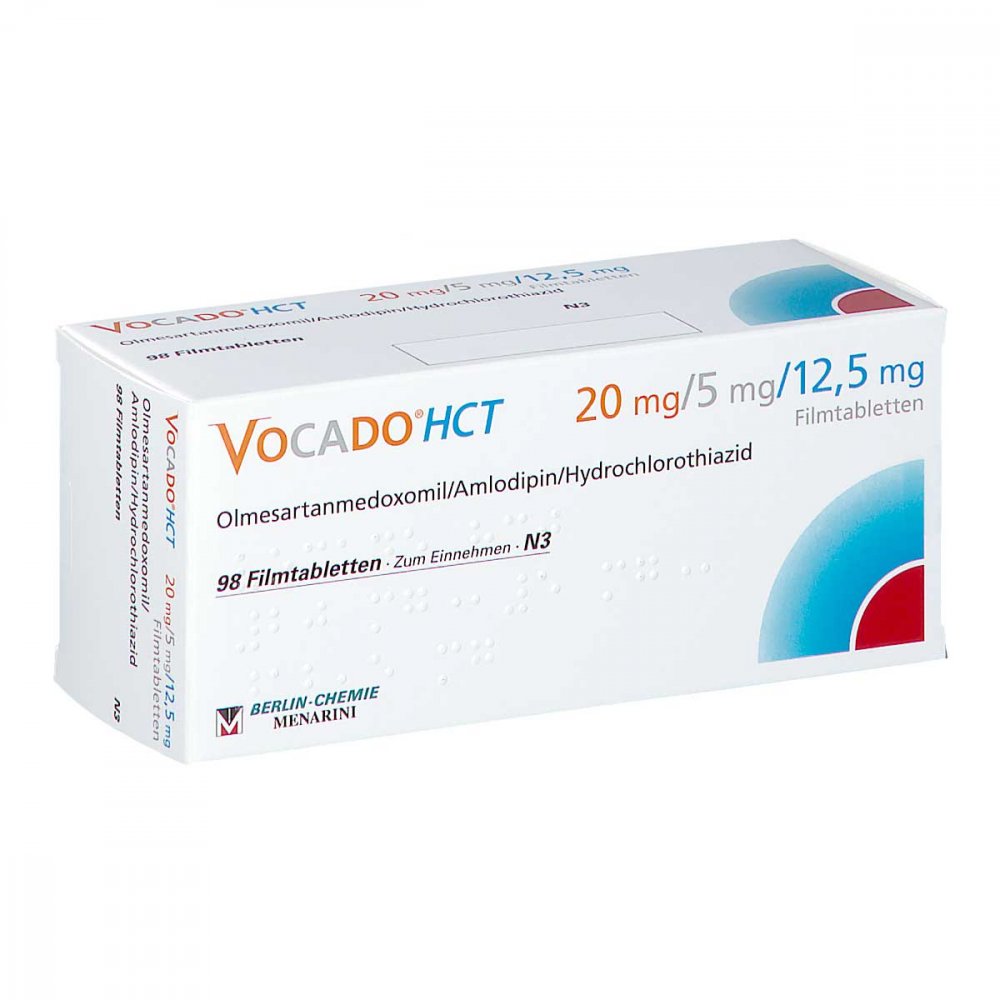 Das Produktfoto zeigt Vocado Hct 20 Mg/5 Mg/12,5 Mg Filmtabletten (98 stk) PZN 07381821