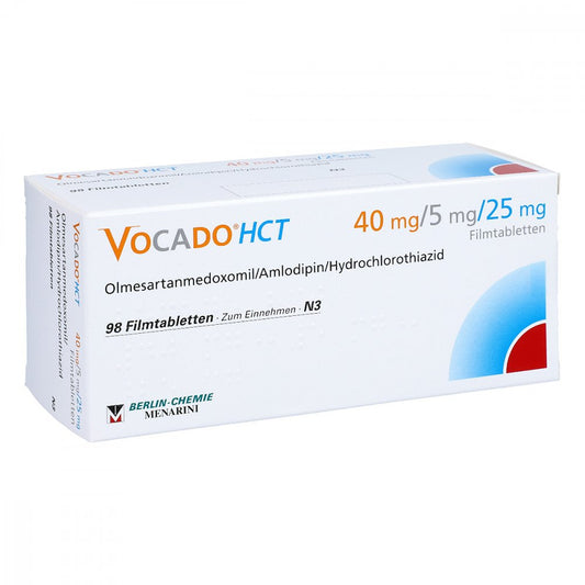 Das Produktfoto zeigt Vocado Hct 40 Mg/5 Mg/25 Mg Filmtabletten (98 stk) PZN 07381979