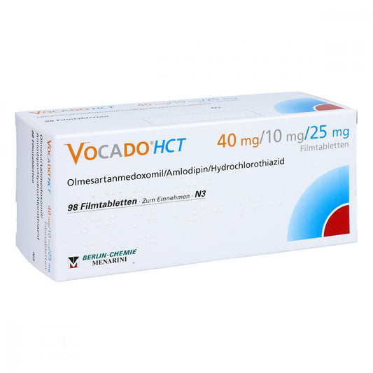 Das Produktfoto zeigt Vocado Hct 40 Mg/10 Mg/25 Mg Filmtabletten (98 stk) PZN 07382111
