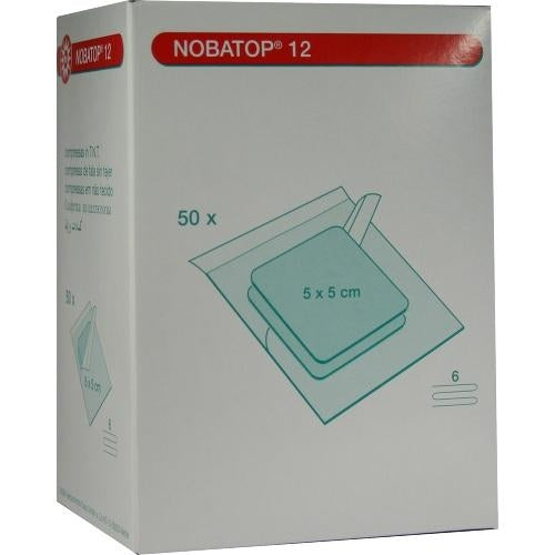 Das Produktfoto zeigt Nobatop 12 Kompressen 5x5 Cm Steril (50X2 stk) PZN 07385658