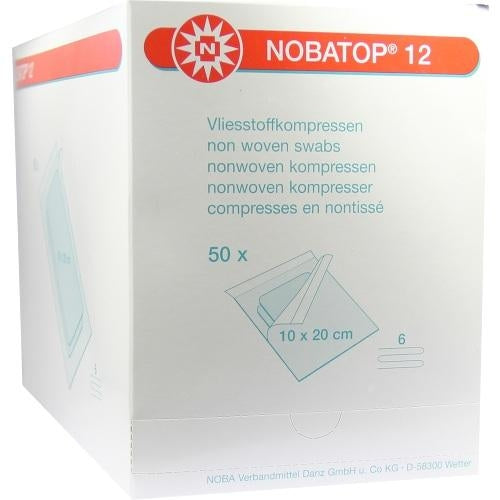 Das Produktfoto zeigt Nobatop 12 Kompressen 10x20 Cm Steril (50X2 stk) PZN 07385687
