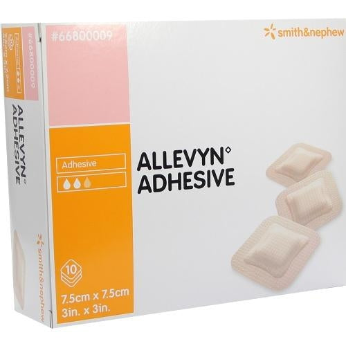 Das Produktfoto zeigt Allevyn Adhesive 7,5x7,5 Cm Haftende Wundauflage (10 stk) PZN 07388941