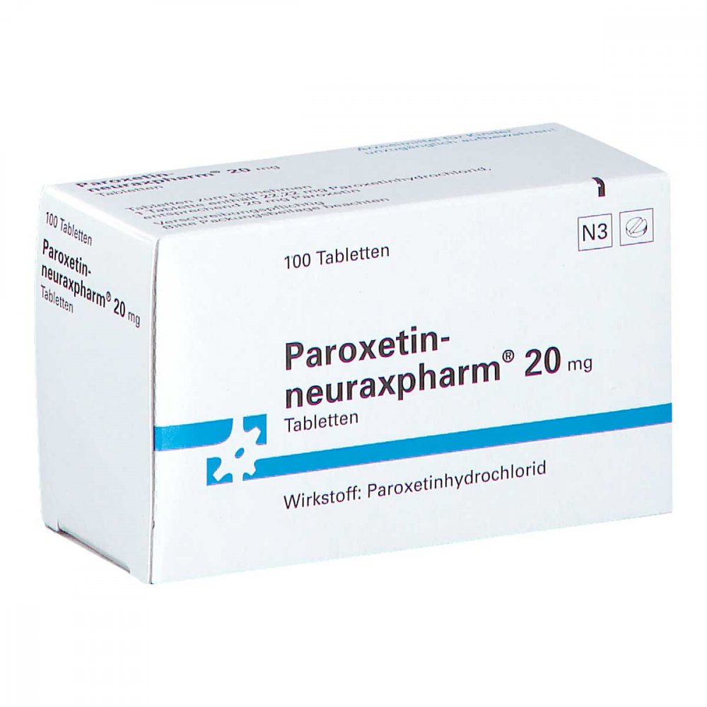 Das Produktfoto zeigt Paroxetin-Neuraxpharm 20 Mg Tabletten (100 stk) PZN 07390843