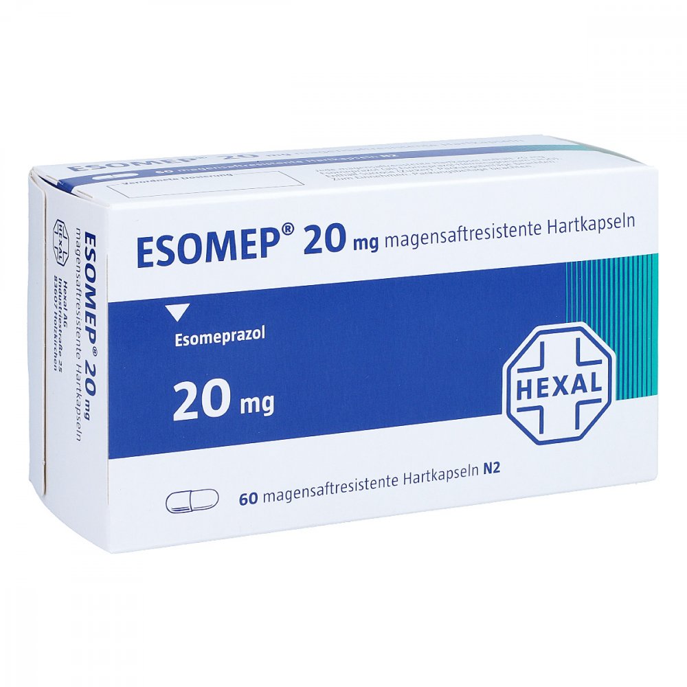 Das Produktfoto zeigt Esomep 20 Mg Magensaftresistente Hartkapseln (60 stk) PZN 07402109