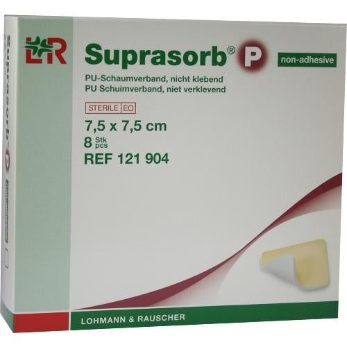 Das Produktfoto zeigt Suprasorb P Pu-Schaumv.Nicht Klebend 7,5x7,5 Cm (8 stk) PZN 07402291