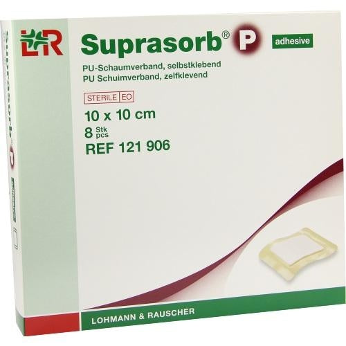 Das Produktfoto zeigt Suprasorb P Pu-Schaumv.Selbstklebend 10x10 Cm (8 stk) PZN 07402351