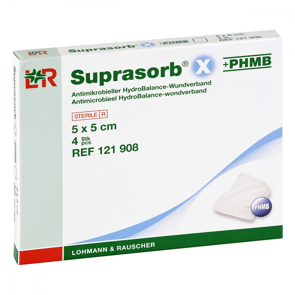 Das Produktfoto zeigt Suprasorb X+Phmb Hydrobalance Wundverb.5x5 Cm (4 stk) PZN 07402380
