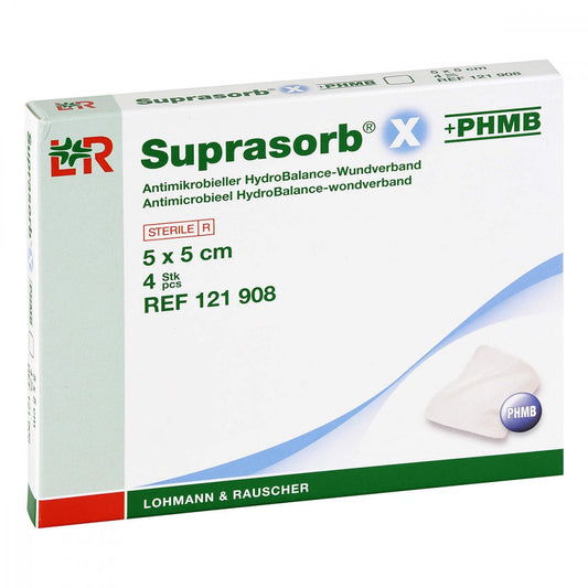 Das Produktfoto zeigt Suprasorb X+Phmb Hydrobalance Wundverb.5x5 Cm (4 stk) PZN 07402380