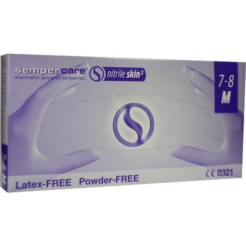 Das Produktfoto zeigt Sempercare Nitrile Skin2 U.Handsch.Puderfr.Gr.M (200 stk) PZN 07418607
