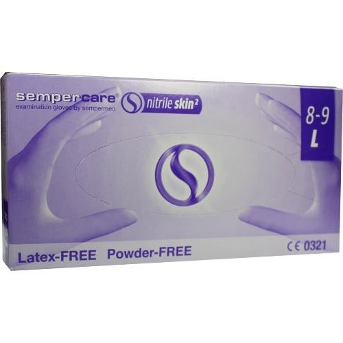 Das Produktfoto zeigt Sempercare Nitrile Skin2 U.Handsch.Puderfr.Gr.L (200 stk) PZN 07418613
