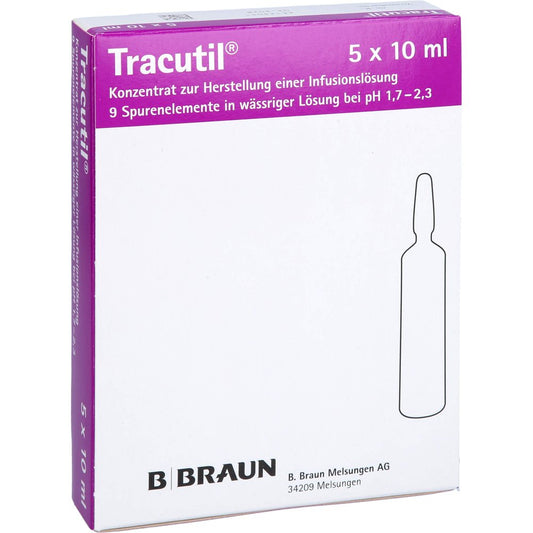 Das Produktfoto zeigt Tracutil Konzentrat Z.Herst.Einer Infusionslösung (5X10 ml) PZN 07419624
