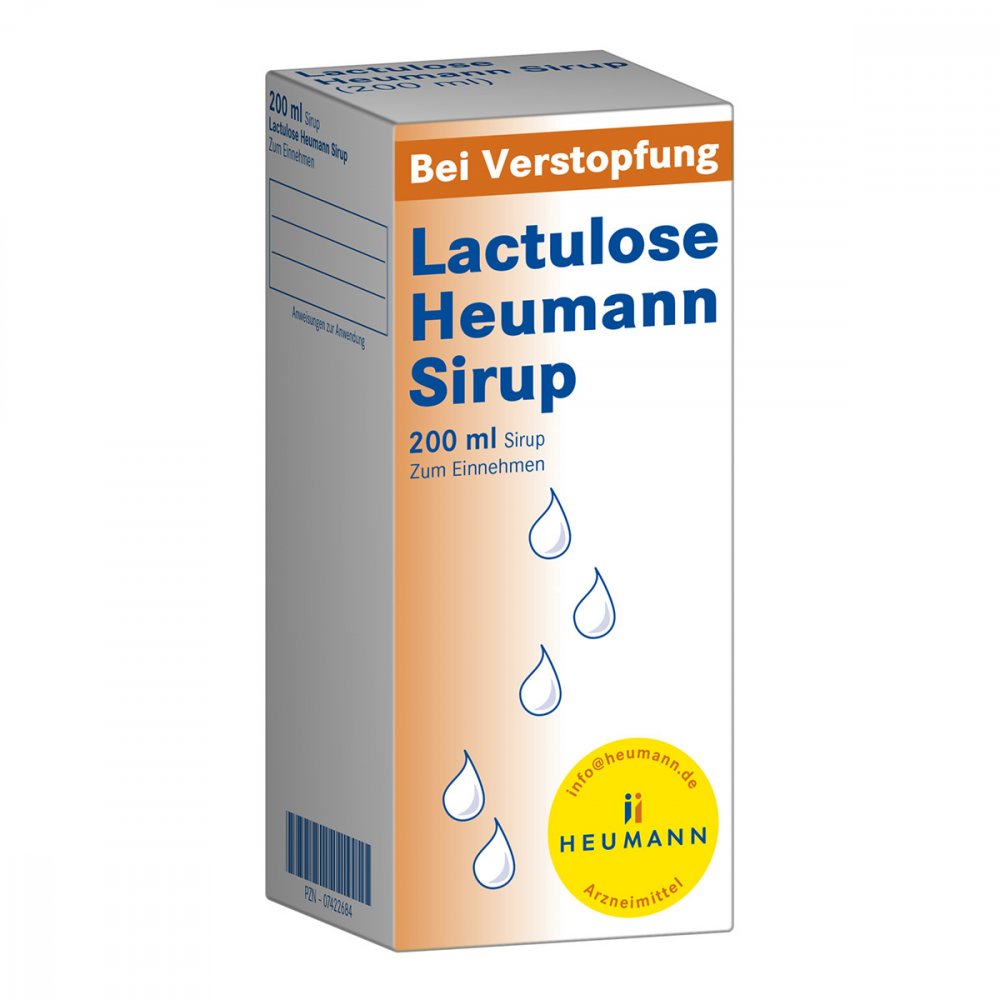 Das Produktfoto zeigt Lactulose Heumann Sirup (200 ml) PZN 07422684