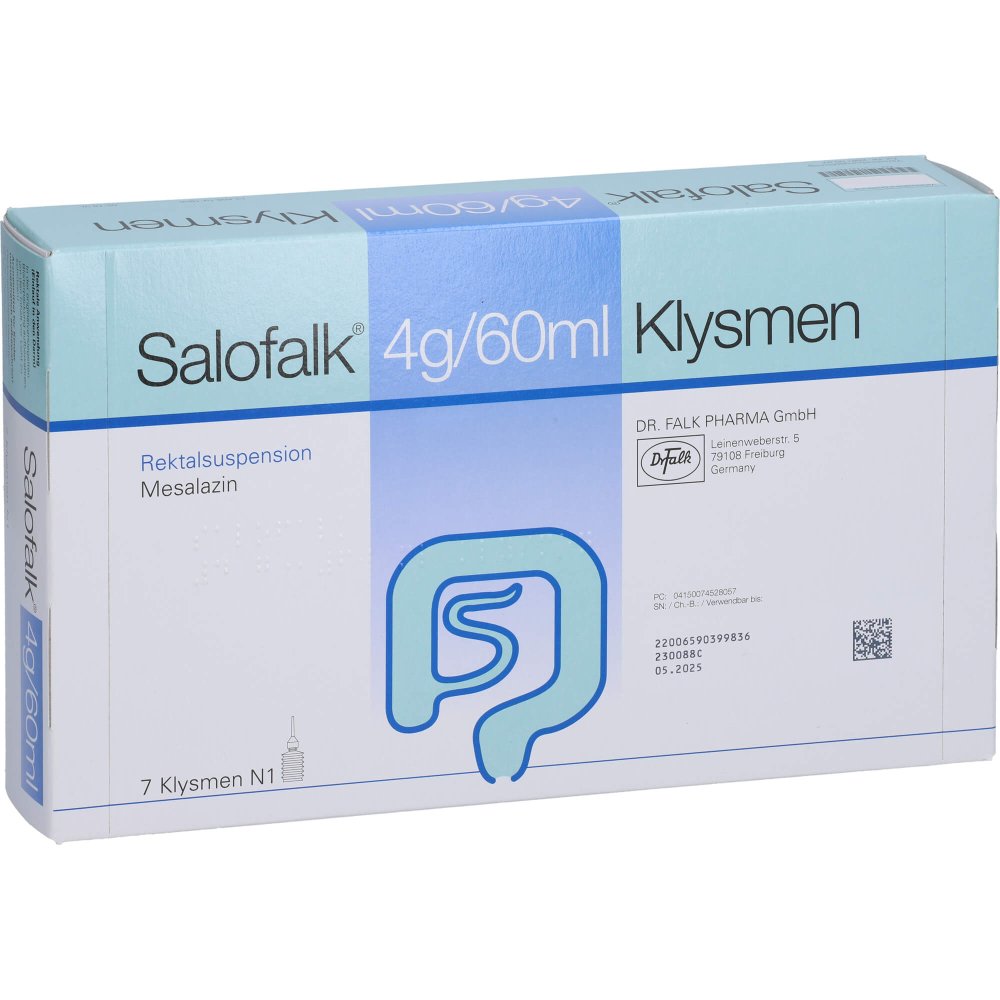 Das Produktfoto zeigt Salofalk 4 G/60 Ml Klysmen Rektalsuspension (7 stk) PZN 07452805