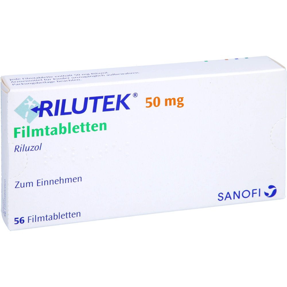 Das Produktfoto zeigt Rilutek 50 Mg Filmtabletten (56 stk) PZN 07499770