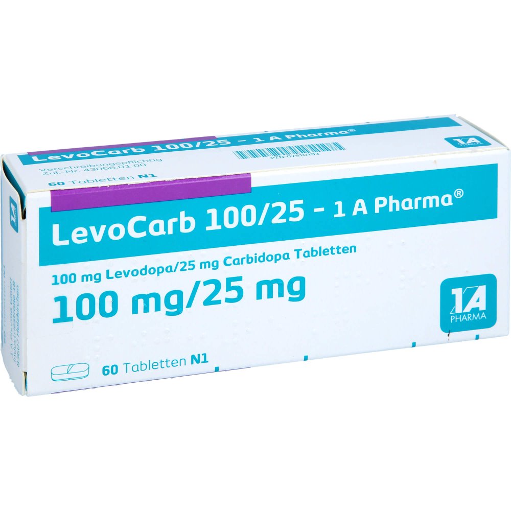 Das Produktfoto zeigt Levocarb 100/25-1a Pharma Tabletten (60 stk) PZN 07510193
