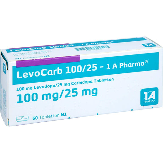 Das Produktfoto zeigt Levocarb 100/25-1a Pharma Tabletten (60 stk) PZN 07510193