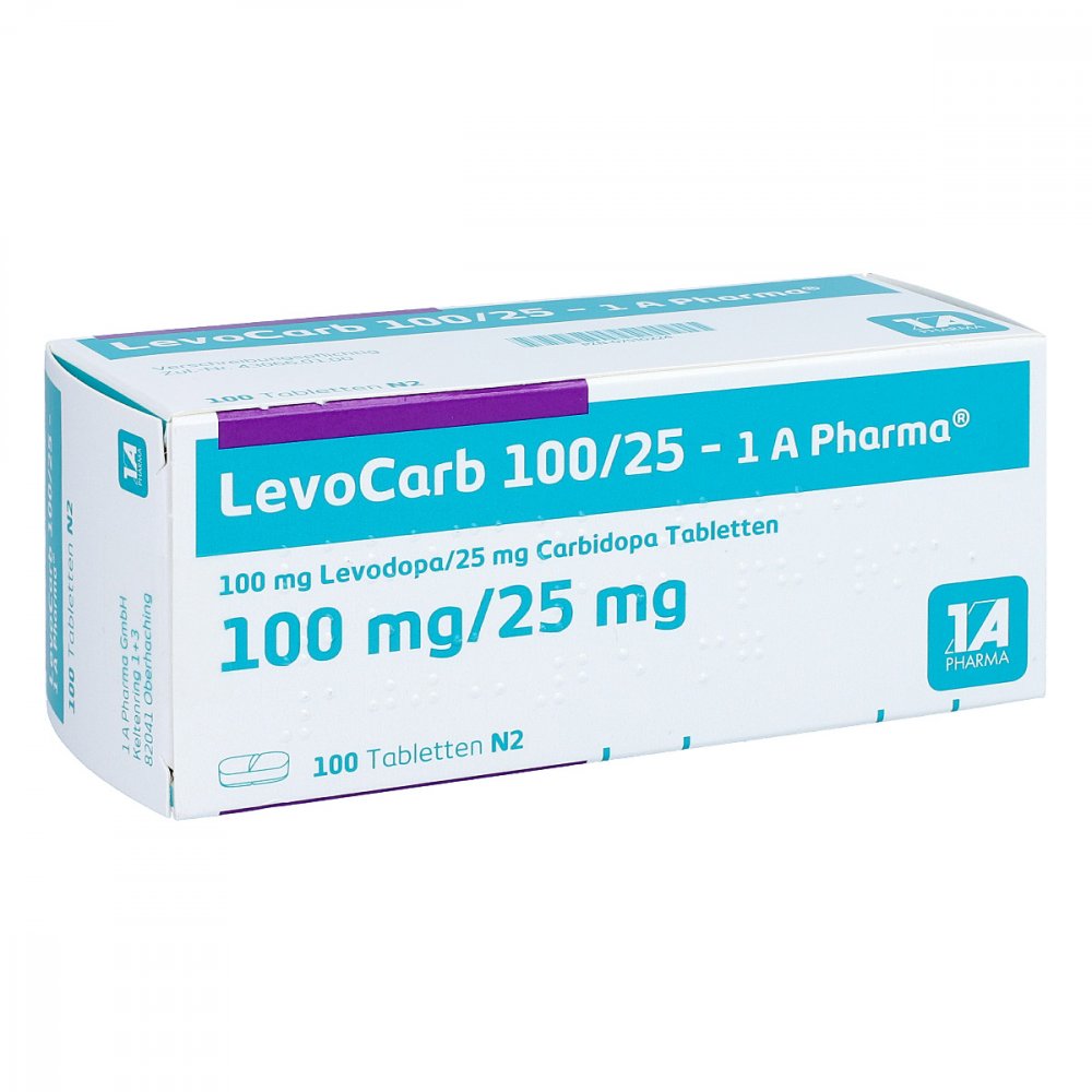 Das Produktfoto zeigt Levocarb 100/25-1a Pharma Tabletten (100 stk) PZN 07510224