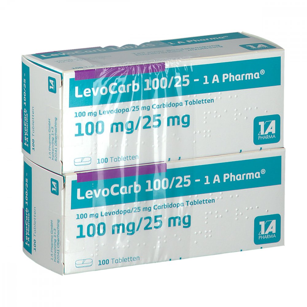 Das Produktfoto zeigt Levocarb 100/25-1a Pharma Tabletten (200 stk) PZN 07510230