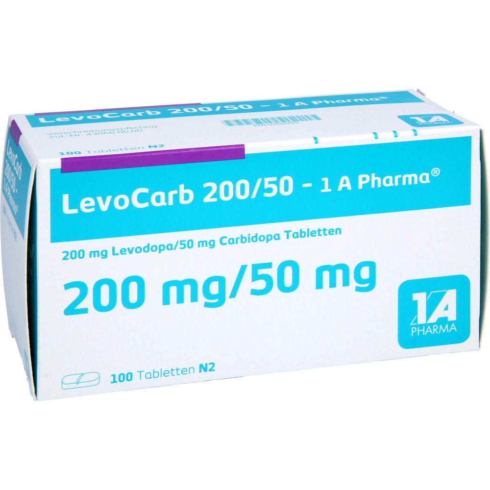 Das Produktfoto zeigt Levocarb 200/50-1a Pharma Tabletten (100 stk) PZN 07510299