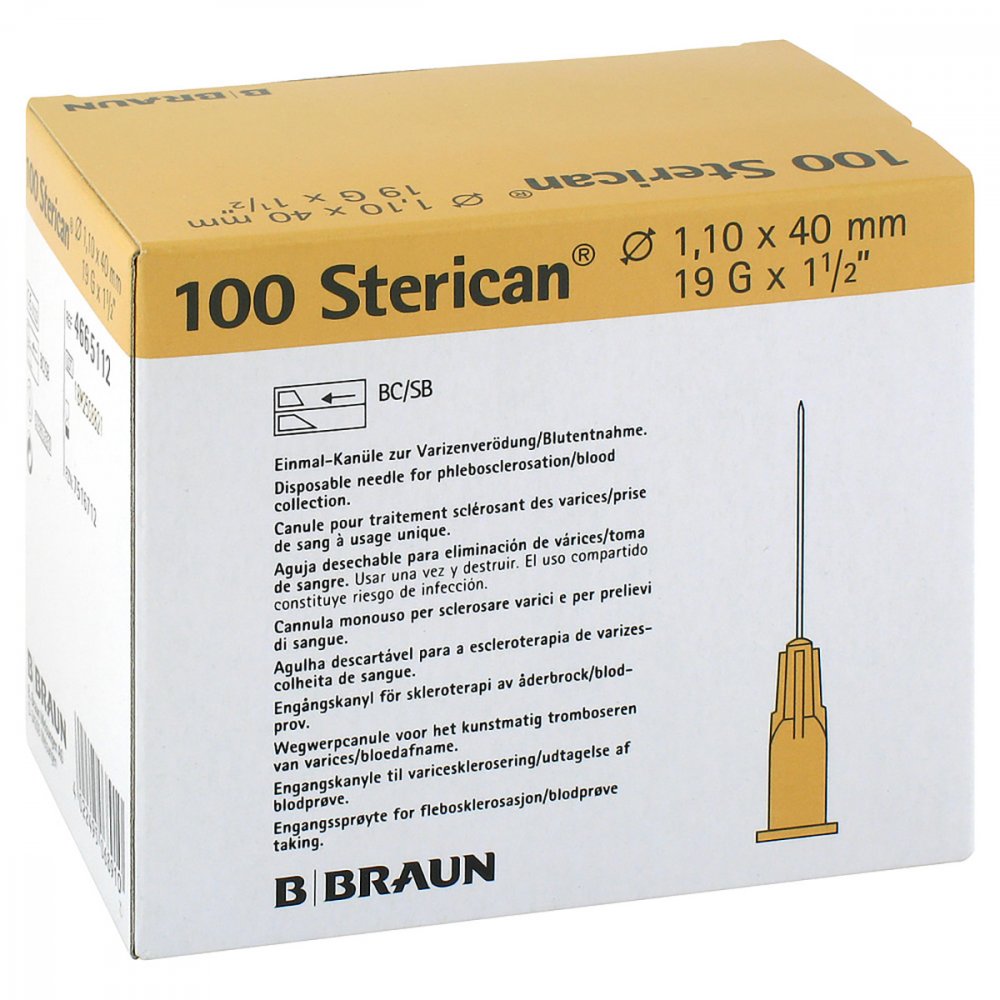 Das Produktfoto zeigt Sterican Kanülen 19 Gx1 1/2 1,1x40 Mm Sb (100 stk) PZN 07516712
