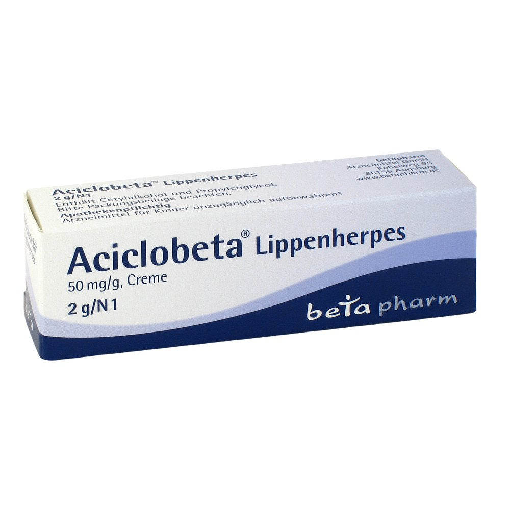Das Produktfoto zeigt Aciclobeta Lippenherpes Creme (2 g) PZN 07518881