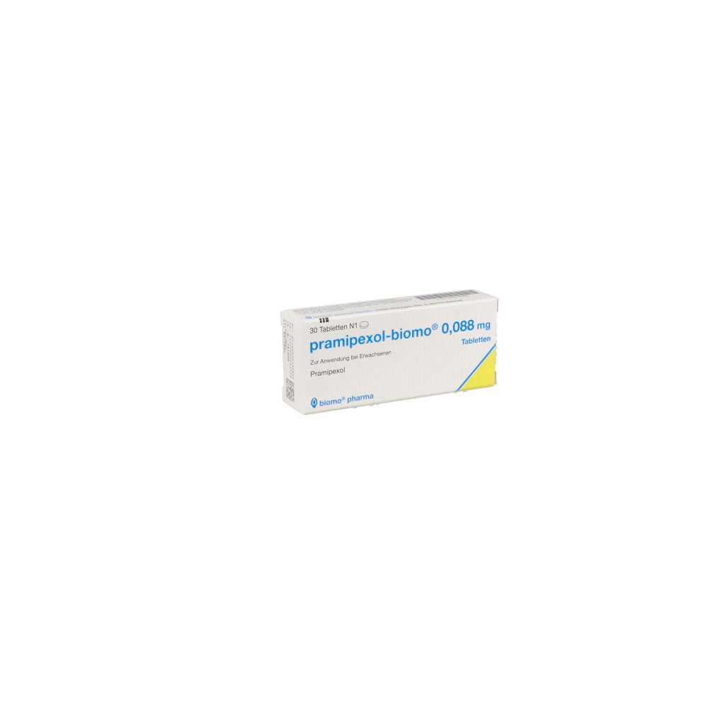Das Produktfoto zeigt Pramipexol-Biomo 0,088 Mg Tabletten (30 stk) PZN 07519283