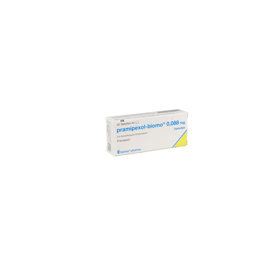 Das Produktfoto zeigt Pramipexol-Biomo 0,088 Mg Tabletten (30 stk) PZN 07519283