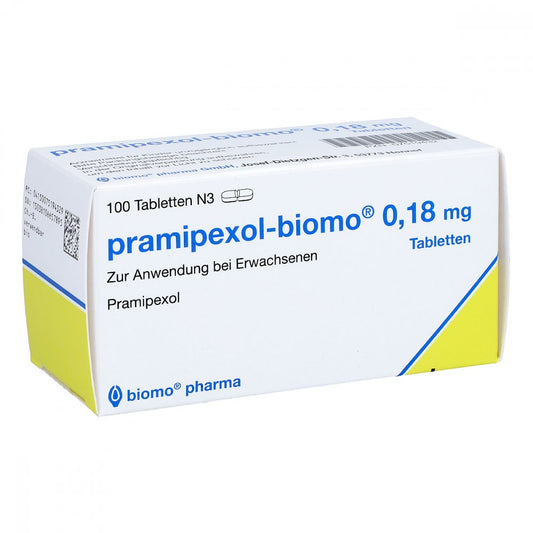 Das Produktfoto zeigt Pramipexol-Biomo 0,18 Mg Tabletten (100 stk) PZN 07519432