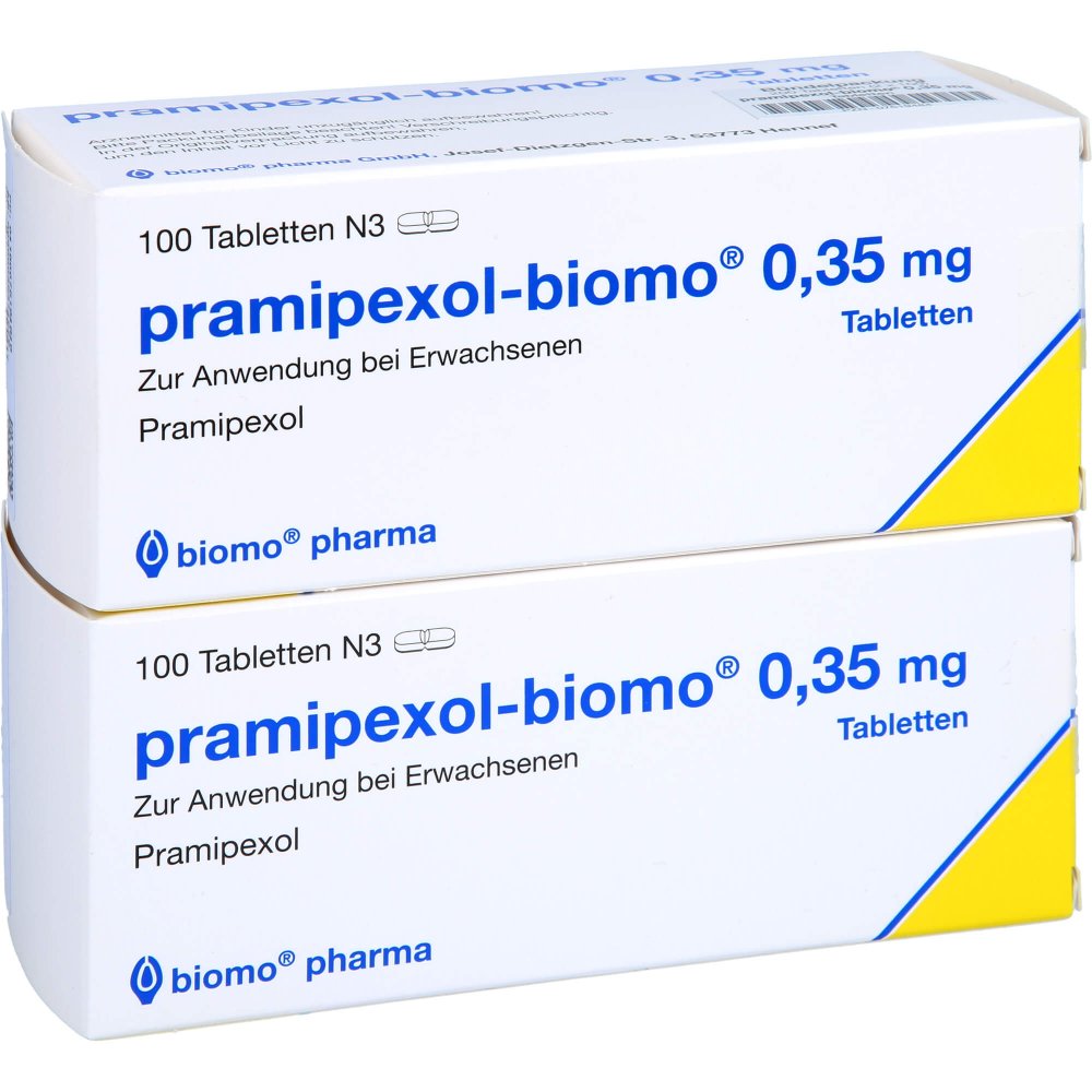Das Produktfoto zeigt Pramipexol-Biomo 0,35 Mg Tabletten (200 stk) PZN 07519484