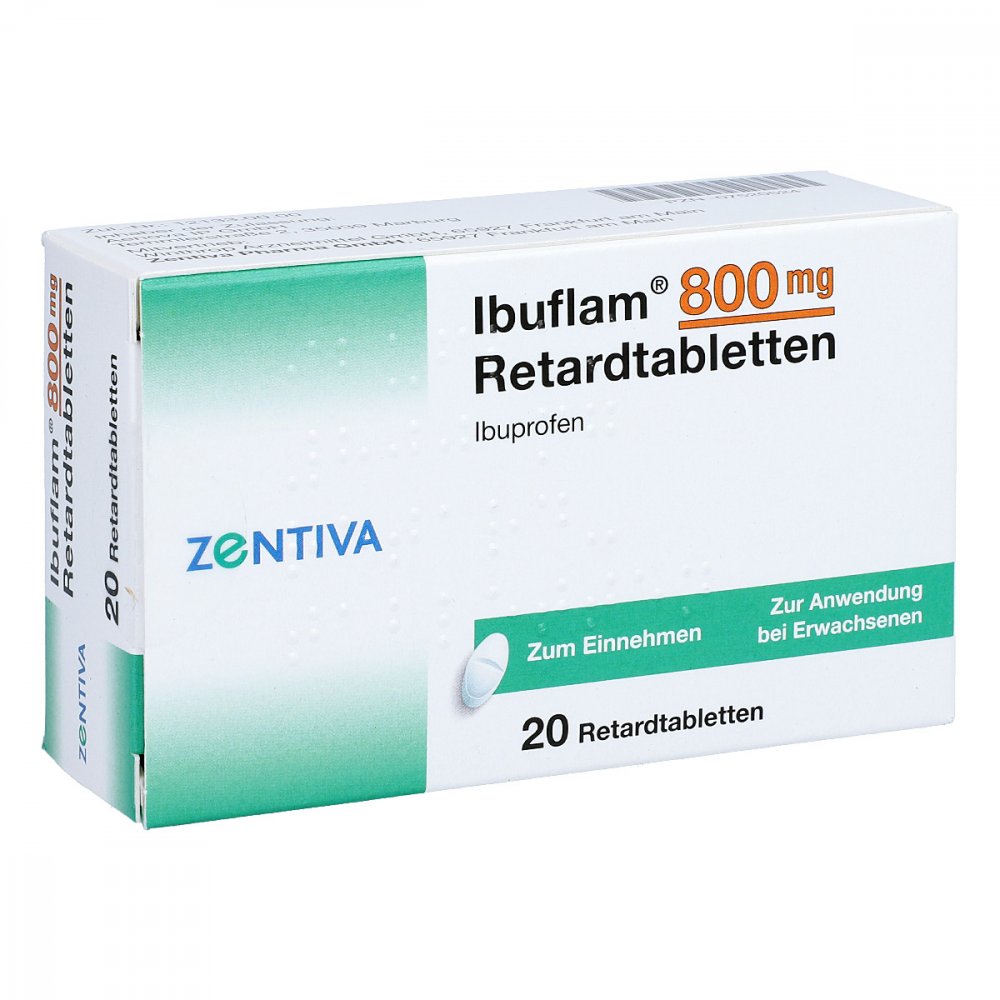 Das Produktfoto zeigt Ibuflam 800 Mg Retardtabletten (20 stk) PZN 07520524