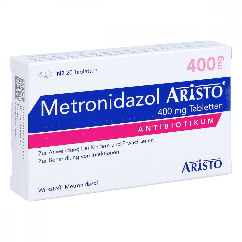 Das Produktfoto zeigt Metronidazol Aristo 400 Mg Tabletten (20 stk) PZN 07521280