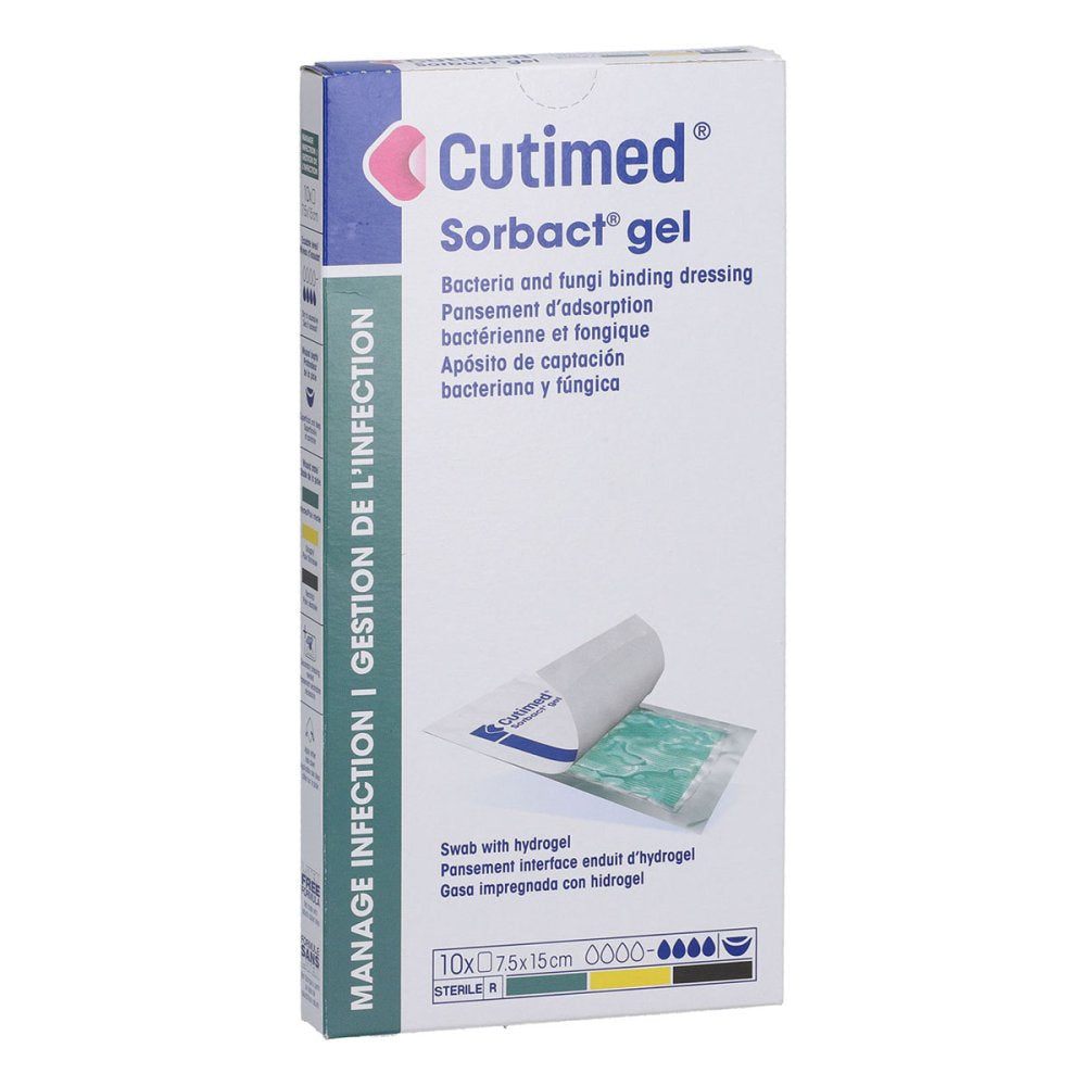 Das Produktfoto zeigt Cutimed Sorbact Gel Kompressen 7,5x15 Cm (10 stk) PZN 07523267