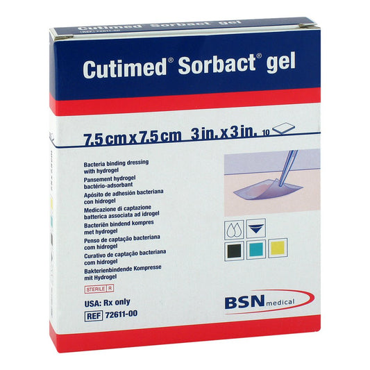 Das Produktfoto zeigt Cutimed Sorbact Gel Kompressen 7,5x7,5 Cm (10 stk) PZN 07523333