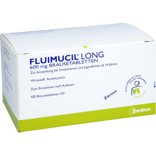Das Produktfoto zeigt Fluimucil Long Brausetabletten (100 stk) PZN 07526455