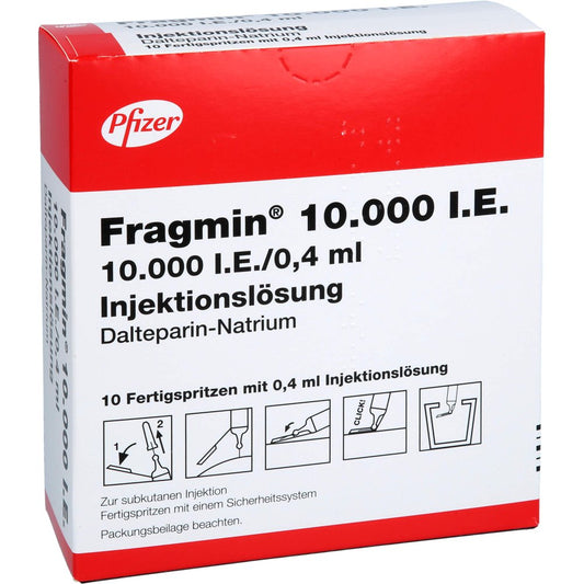 Das Produktfoto zeigt Fragmin 10.000 I.E. Inj.-Lsg.I.E.Fs.M.Sich-Sys. (10 stk) PZN 07531893