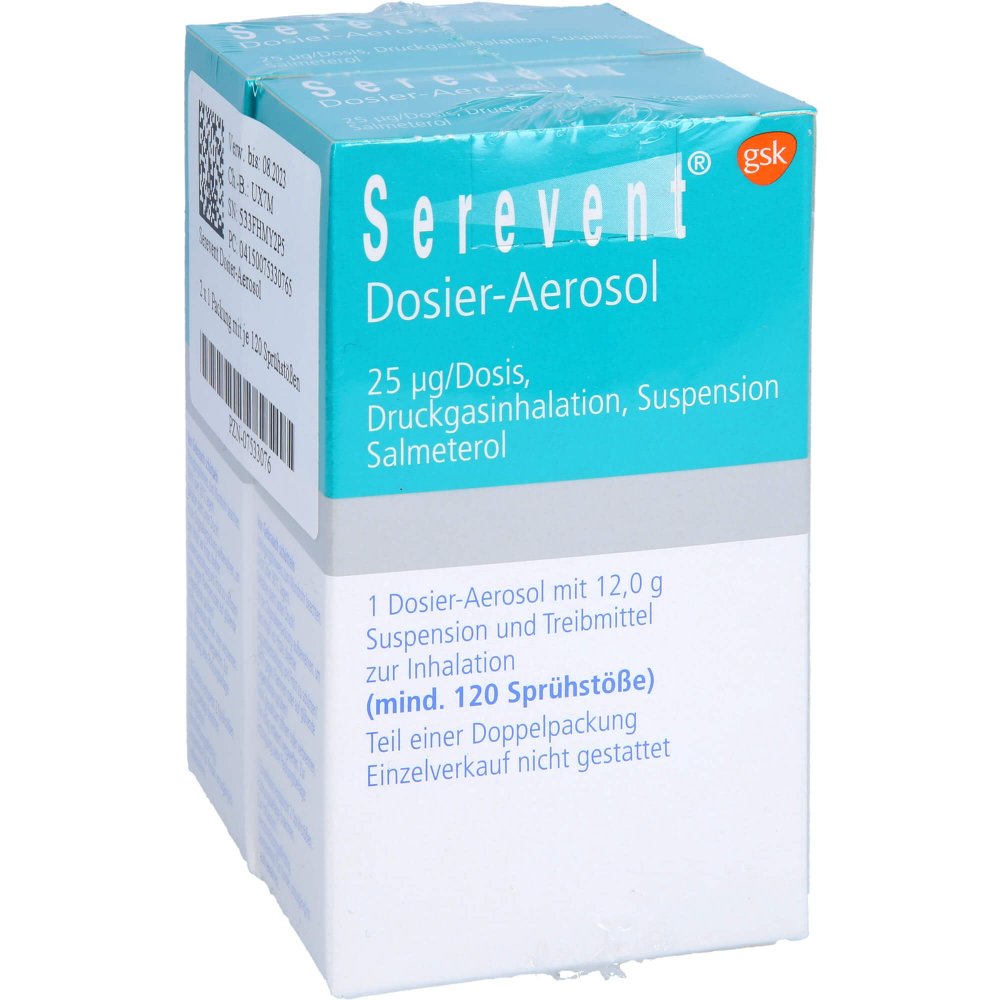 Das Produktfoto zeigt Serevent Dosier Aerosol 120 Hub (2 stk) PZN 07533076