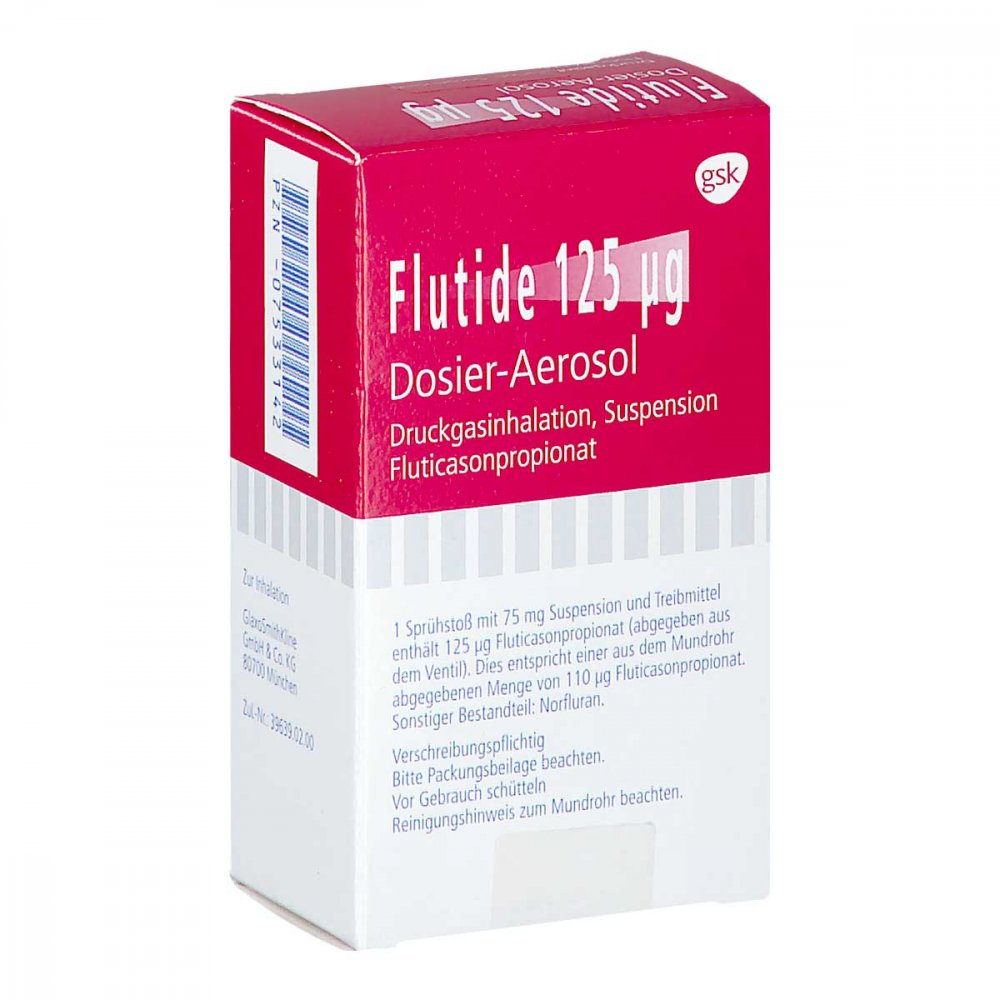 Das Produktfoto zeigt Flutide 125 Μg Dos.-Aeros.120 Hub (1 stk) PZN 07533142