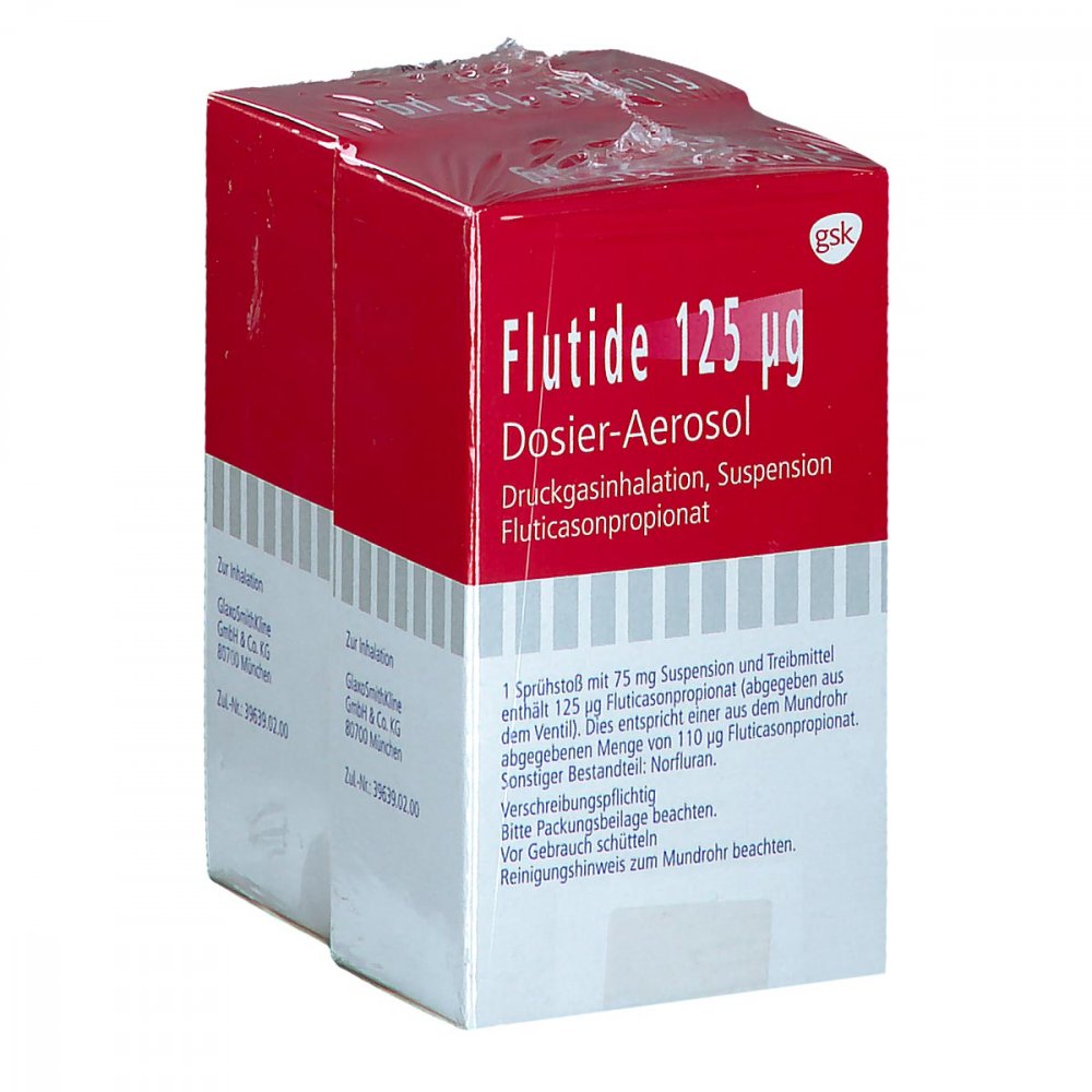 Das Produktfoto zeigt Flutide 125 Μg Dos.-Aeros.120 Hub (2 stk) PZN 07533159