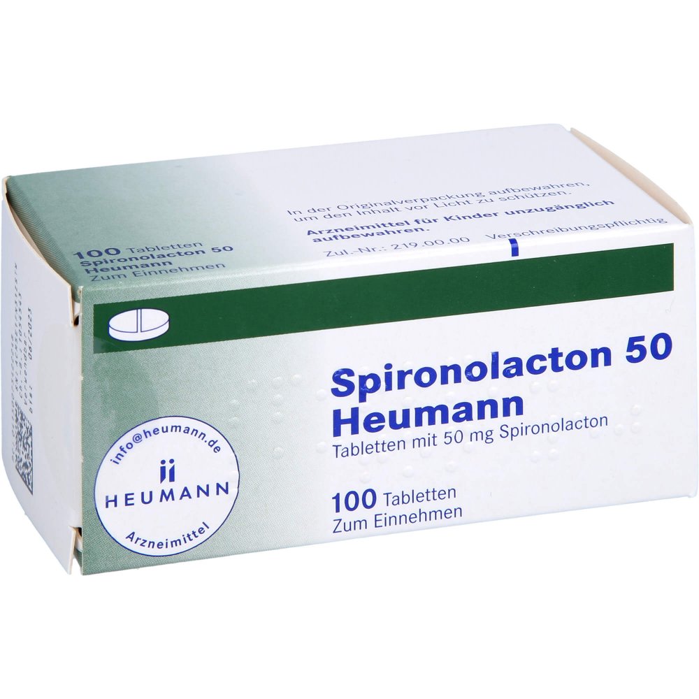 Das Produktfoto zeigt Spironolacton 50 Heumann Tabletten (100 stk) PZN 07542224