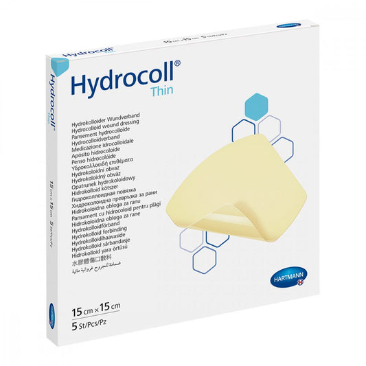Das Produktfoto zeigt Hydrocoll Thin Wundverband 15x15 Cm (5 stk) PZN 07547687
