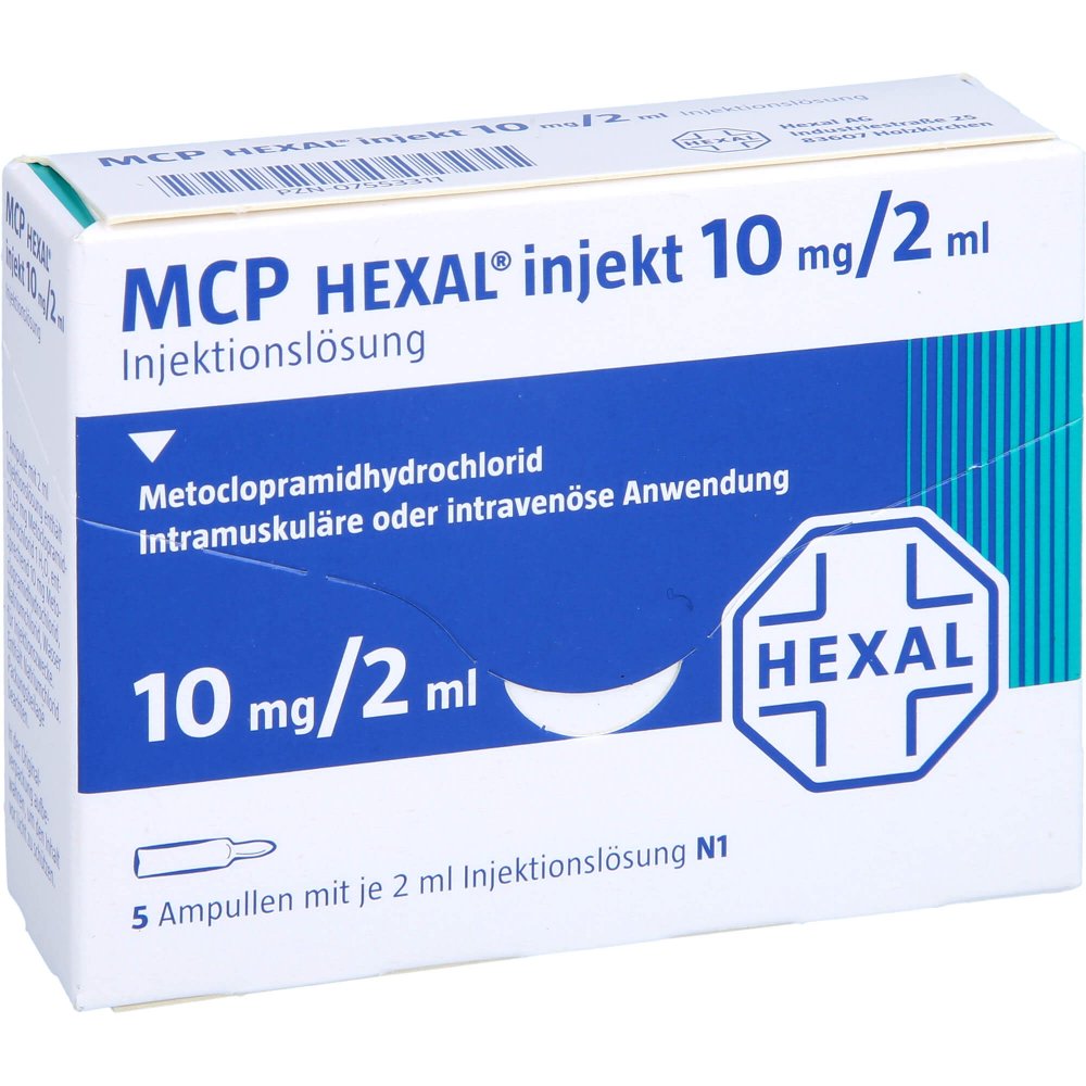 Das Produktfoto zeigt Mcp Hexal Injekt 2 Ml Injektionslösung (5 stk) PZN 07553311