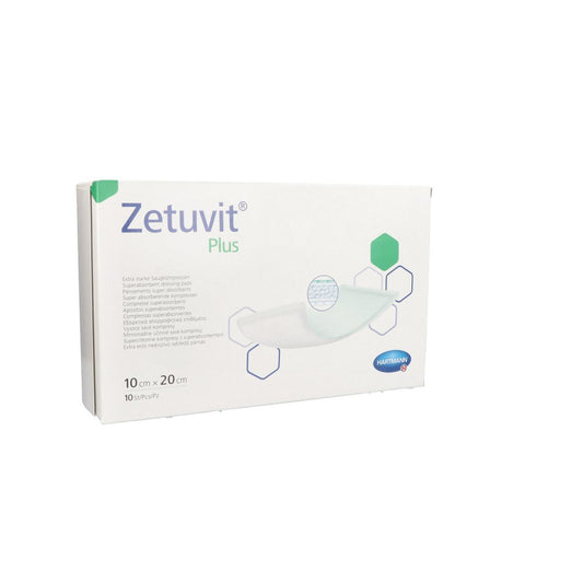 Das Produktfoto zeigt Zetuvit Plus Extrastarke Saugkompr.Steril 10x20 Cm (10 stk) PZN 07558343