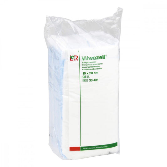 Das Produktfoto zeigt Vliwazell Saugkompressen Unsteril 10x20 Cm (25 stk) PZN 07558550