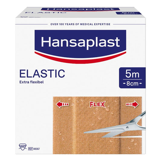 Das Produktfoto zeigt Hansaplast Elastic Pflaster 8 Cmx5 M (1 stk) PZN 07577636