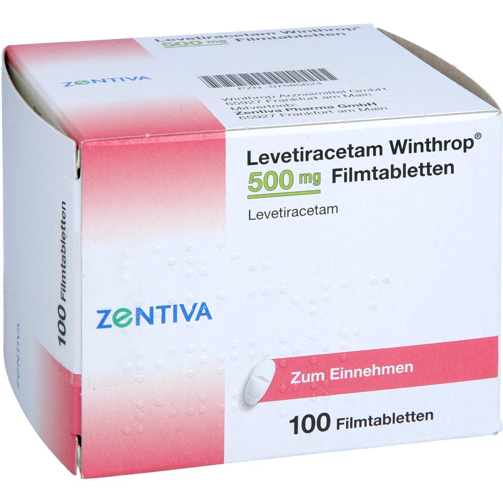 Das Produktfoto zeigt Levetiracetam Winthrop 500 Mg Filmtabletten (100 stk) PZN 07585624