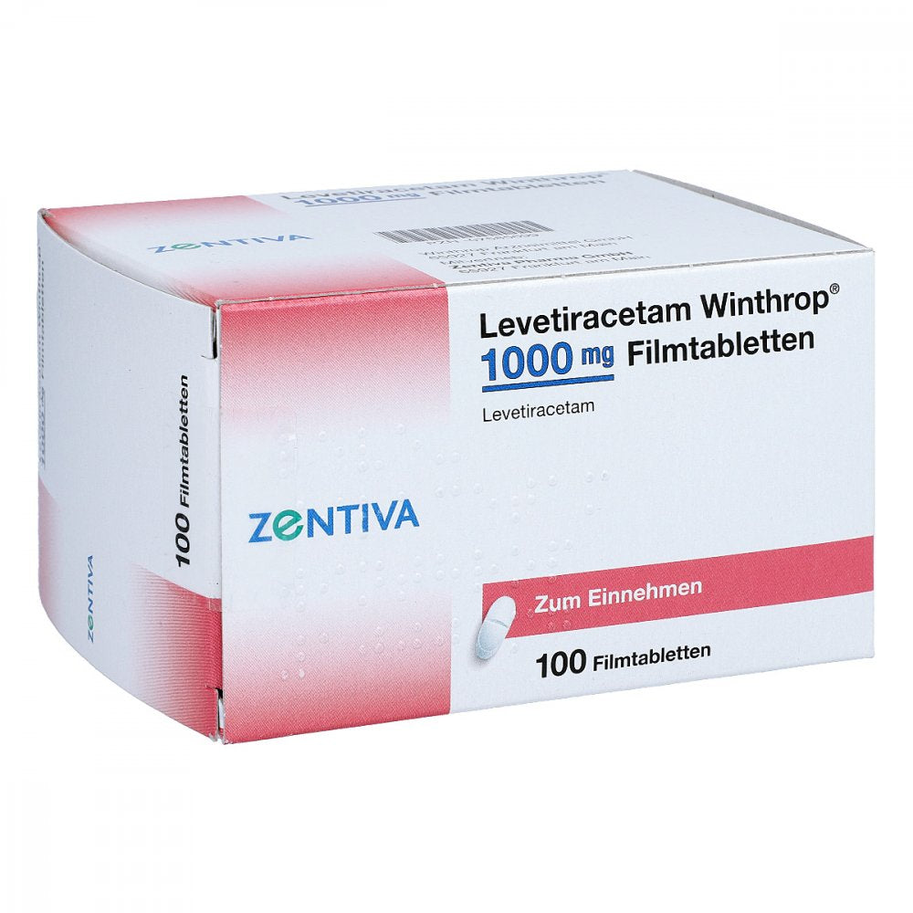 Das Produktfoto zeigt Levetiracetam Winthrop 1000 Mg Filmtabletten (100 stk) PZN 07585699
