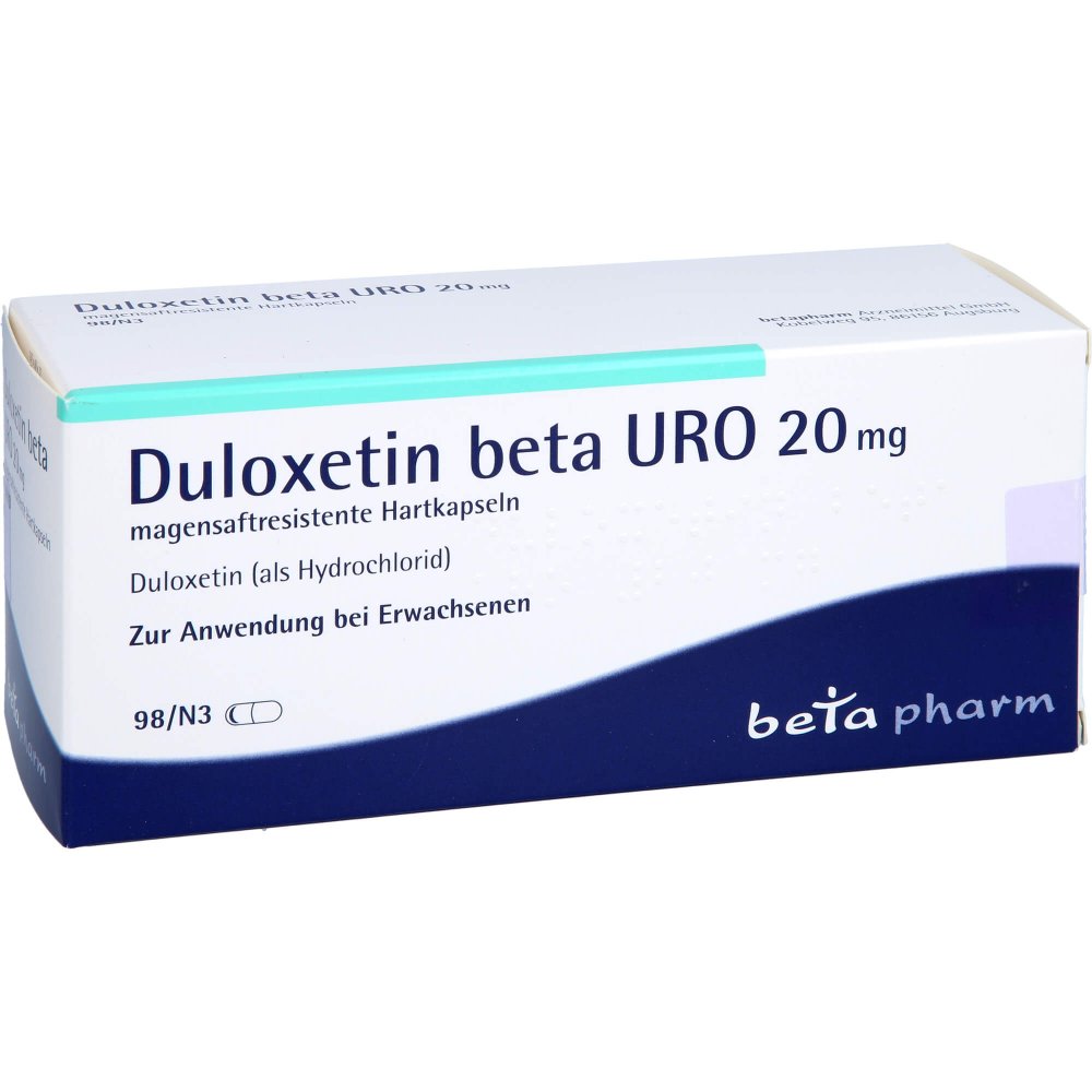 Das Produktfoto zeigt Duloxetin Beta Uro 20 Mg Magensaftres.Hartkapseln (98 stk) PZN 07587043
