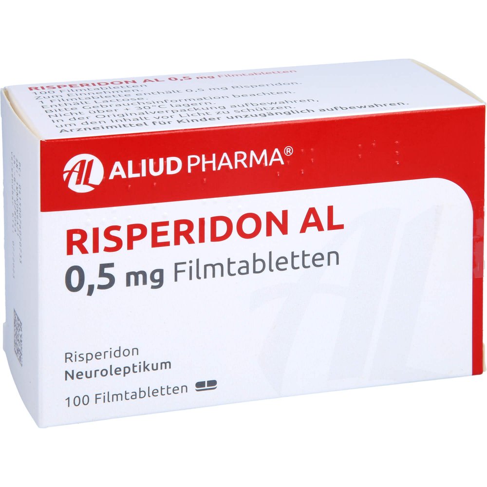 Das Produktfoto zeigt Risperidon Al 0,5 Mg Filmtabletten (100 stk) PZN 07602073